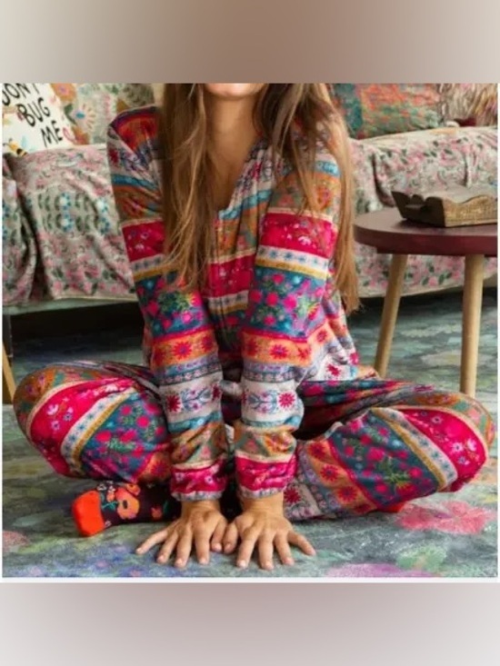 NATURAL LIFE Other - Natural Life XS Sherpa Fleece One Piece Pajama Jumpsuit Boho Print Cozy